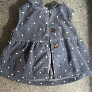 Blue Polka Dot Sleeveless Vest Hooded Fleece Sweater